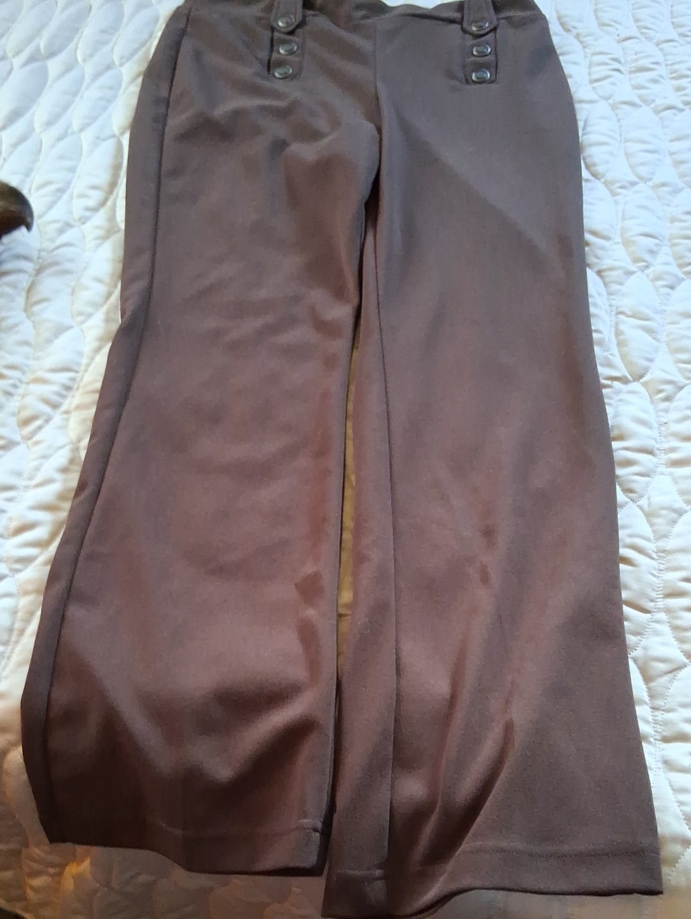 Soho Brown High-Waist Wide Leg Pants with Button Trim - Picture 2 of 5